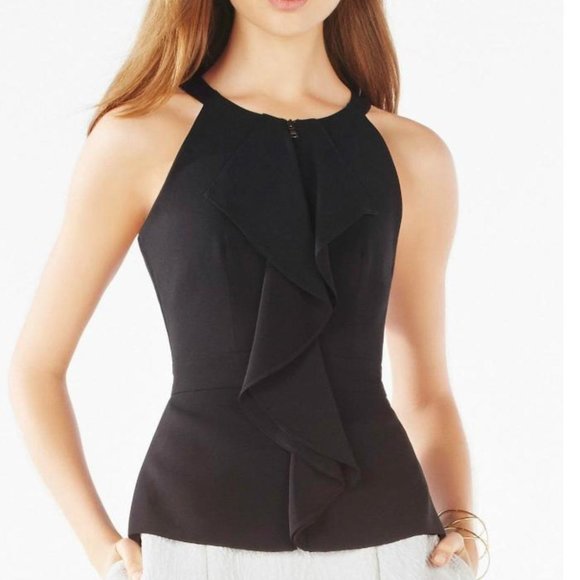 NWT BCBG Max Azria Daysie Ruffle Top, Halter Neck, Black, XS - Picture 1 of 4